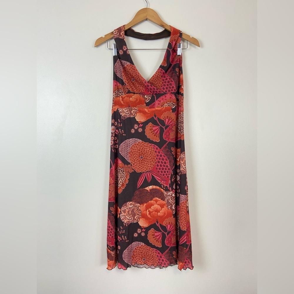 Vintage  Y2K Giorgio Fiorlini Collection Floral Lettuce Hem Halter Dress